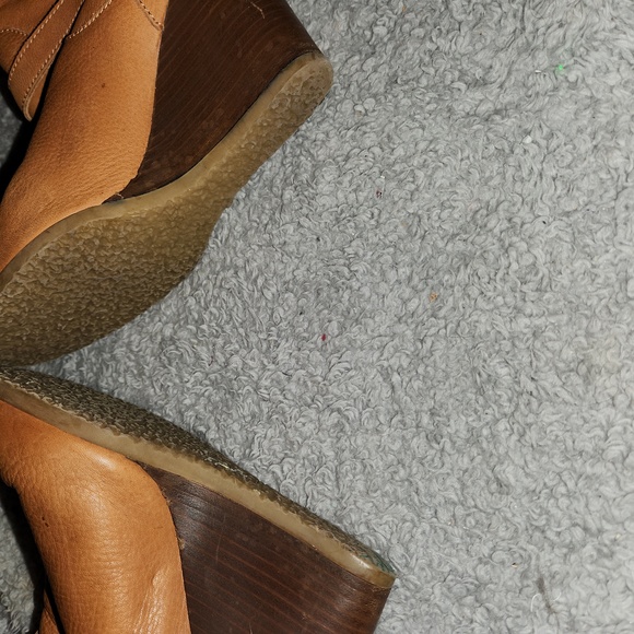 J. Crew Size 8.5 Cognac Color Leather & Brown Wedge Booties - Picture 6 of 9